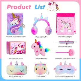 homicozy Unicorn Gifts for Girls, Birthday Gift Box Set for Girls Age 4 5 6 7 8 9 10, Unicorn Basket with Tie-dye Diary,Fluffy Pen &Pencil Case,Earmuff,Eye Mask,Ideas Gift Toys for Girl Age 4+