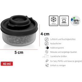 2Pcs Salt and Pepper Pots – Salt and Pepper Shakers – Non-Toxic Salt and Pepper Set for Home, Camping, Picnics, Lunch Boxes – Transparent Salt Pepper Set, Salt and Pepper Shakers (Small Black)