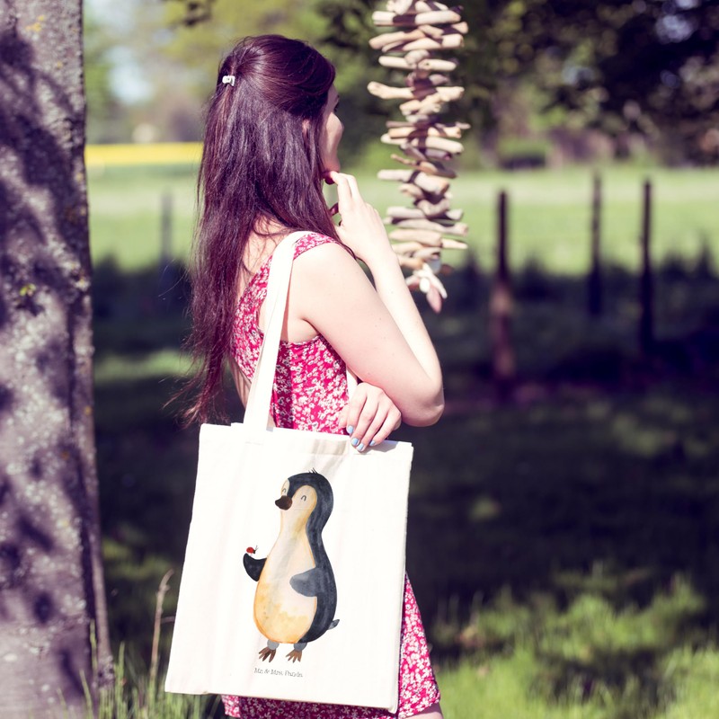 Mr. & Mrs. Panda Penguin Ladybird Tote Bag, Gift, Jute