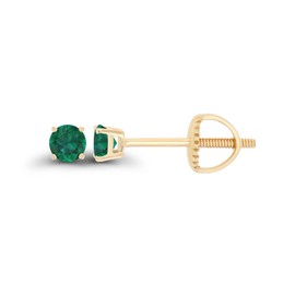 14K Yellow Gold Plated Sterling Silver 3mm Round Created Green Emerald May Birthstone Screwback Stud Earrings