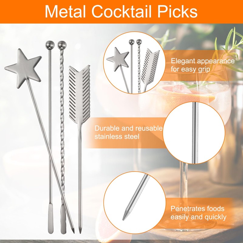 sourcing map 10 Pcs Stainless Steel Fruit Sticks, Cocktail Sticks