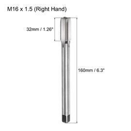uxcell Metric Thread Tap M16 x 1.5 H2 160mm Extra Long Straight Flute Screw Thread Milling Machine Taps Threading Tapping Repair Tool