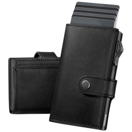 YESIIW Men's Slim Wallet with Large Capacity Pop-up Wallet for 7 Cards, 2 ID & 15+ Paper Money, Slim Wallet with RFID Protection Cards Wallet Card Holder (Magnetic), 001 - Black, Minimalist