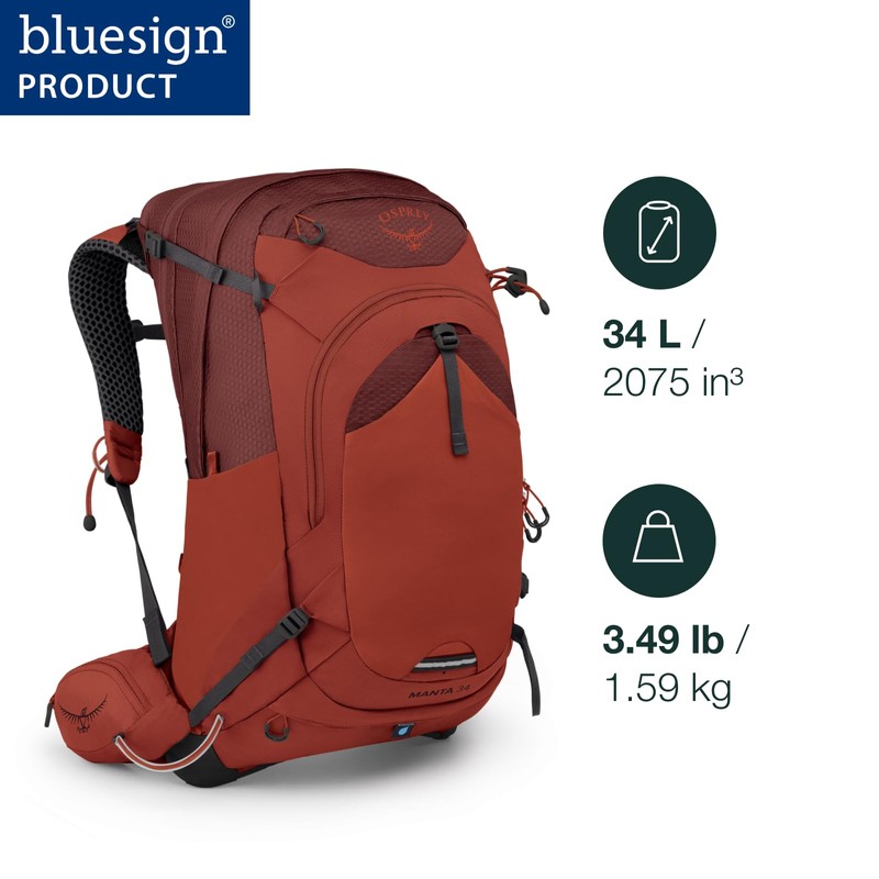 Osprey Manta 34L Men's Hiking Backpack with Hydraulics Reservoir, Black