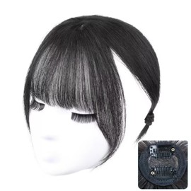 RUNRAYAY Hair Topper with Bangs Hair Clip, 360° 3D Cover Hair Toppers for Women with Thinning Hair, Straight Hair Topper Clip in Bangs Hair Piece for Women, Natural Black