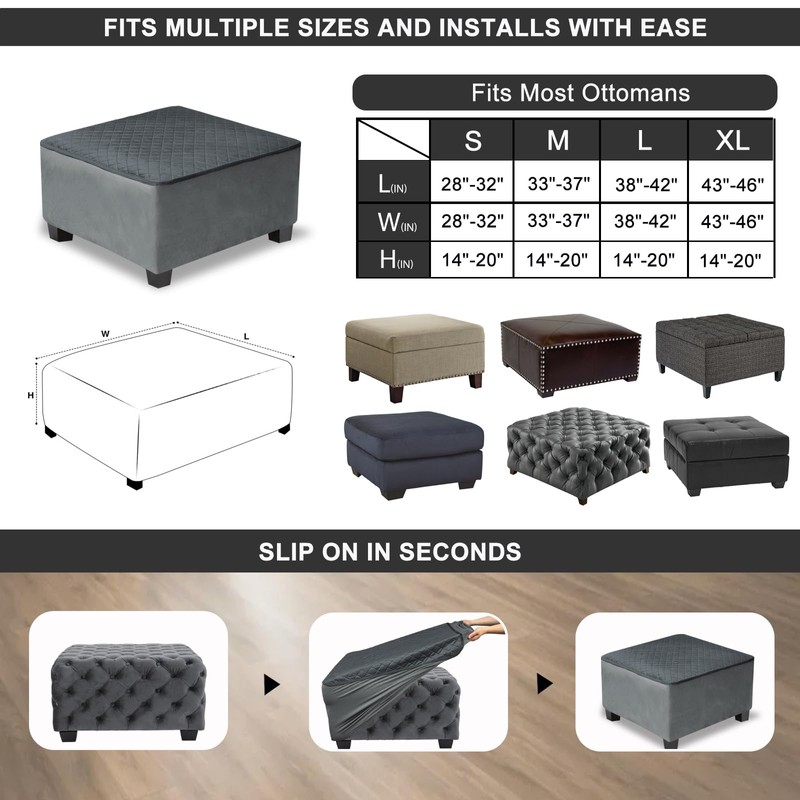 NeColorLife Waterproof Ottoman Cover,Thick Stretch Velvet Slipcover for Square Footstool,Non-Slip