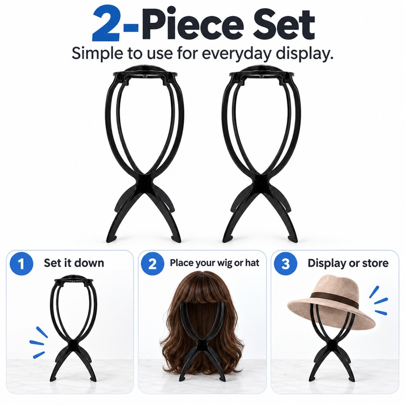2-Piece Wig Stand for Wigs & Hats – 36 cm