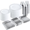 bUCLA 600pcs Silver Plastic Dinnerware Set for 100 Guests -