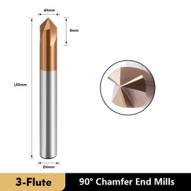 ZZBD-CT Carbide Chamfer End Mills CNC Carving Bits 3 Flute TiSiN Coating V Groove 90 Degree for Different Material Like Steel Aluminum Copper Alloy 1 Pcs D4*50mm
