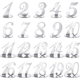 Números de mesa de boda, números de mesa de acrílico, números de mesa de recepción de boda, soportes con base de soporte, elegantes números de mesa de espejo para bodas, fiestas, eventos, catering (plateado)