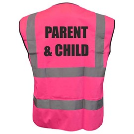 Equestrian PARENT & CHILD Hi Viz Vis Vest Horse Riding Reflective Waistcoat Jacket Road Safety Visibility Pink X-Large