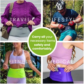 Unisex Travel Money Belt, Running Belt, Fanny and Waist Pack with Large Security Pockets and Zipper, Fits All Size Phones Passport and More