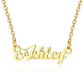 Custom4U Customisable Stainless Steel Women's Name Necklace, Carrie-Style Necklace in Classic Font, Silver/18K Gold-Plated/Rose Gold, for Your Girlfriend, Mother or Sister, Gold