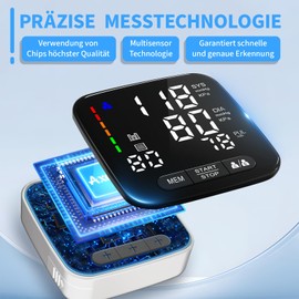 Axets® Blutdruckmessgerät Handgelenk mit Arrhythmie-Erkennung, vollautomatisch präzise Blutdruck- und Pulsmessung, farbigem Risiko-Indikator, 2×99 Speicherplätze, für Handgelenke 13,5-21,5 cm
