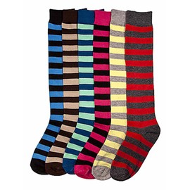 Fun Striped Multicolor Assorted 6-Pack Knee High Socks