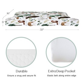 HawSkgFub Woodland Animals Pine Tree Changing Pad Cover for Baby Girl Boy, Natural Forest Bear Deer Fox Diaper Change Table Covers, Soft Stretchy Safe Snug Fitted Changing Mat Sheets Fit 32"/34" x 16"