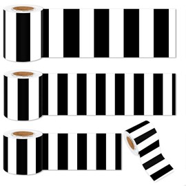 Whaline 98.4ft Stripe Bulletin Board Borders Back to School 3 Sizes White Black Stripe Die Cut Trim Border Roll for Classroom Office Chalkboard Decoration
