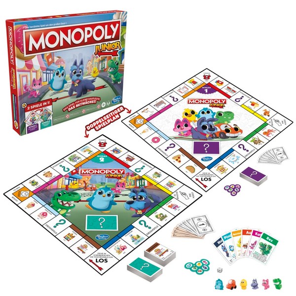 MONOPOLY Junior, 2-Sided Game Plan, 2 Games in One, Game