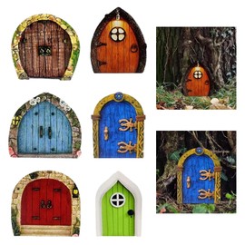 6 Pcs Fairy Door,Fairy Garden Ornaments Outdoor Decor Wooden Fairy Garden Accessories for Garden Trees Yard Art Trees Potted Decoration