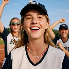 Miss Chipmunk Baseball Necklace Colorful Beaded Initial Necklace Gifts for Women,Sport Accessories Letter Pendant Birthday Jewelry Gifts(Letter A)