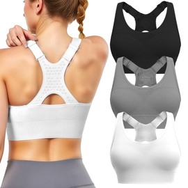 Sports Bras for Women High Support: Adjustable Strap 3 Pack High Impact Plus Size Supportive Padded Racerback Push up Sport Bra Multipack with Sewn in Pads for Large Bust Workout Running Gym Yoga