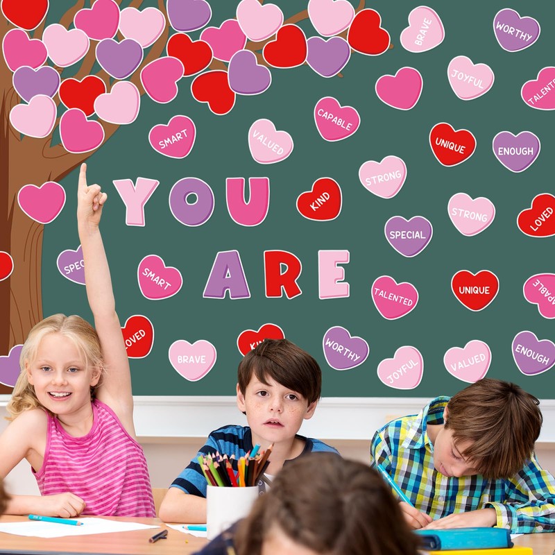 JarThenaAMCS 61Pcs Valentine's Day Classroom Tree Bulletin Board Decorations Red