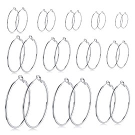 LEEQ 12 Pairs Hoop Earrings Piercing Hoop Stainless Steel Ear Rings Set for Women Girls 12 Sizes 20-75 mm, Stainless Steel