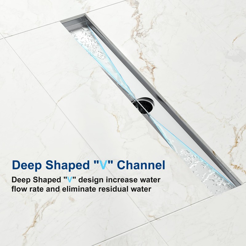 24 inch Linear Shower Drain with Tile Insert Grate Cover,