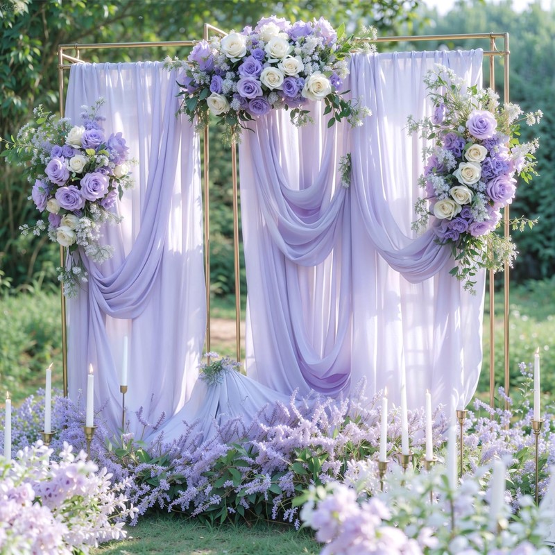 Wedding Arch Draping Fabric, 2 Panels 18FT Purple Sheer Backdrop