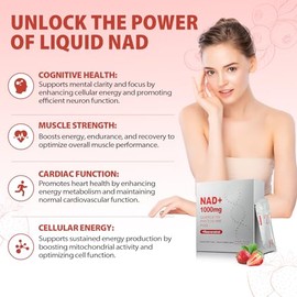 Suplemento líquido de NAD+ de alta potencia de 1000 mg, nicotinamida ribósido y resveratrol con PQQ, que potencia la energía celular, la concentración y el envejecimiento saludable (1 unidad)
