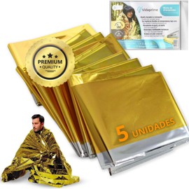 Vidaprime Thermal Blanket, Survival Blanket, Reusable, 5 Pack Thermal Blanket, Survival Blanket, Large, 210 x 160 cm, Survival Blankets, Cold and Heat Protection in Rain and Wind
