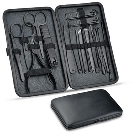 Set de Manicure y Pedicure, 18 en 1 Kit de Manicura y Pedicura Profesional Acero Inoxidable, Kit de Uñas y Pedicure con Herramientas Remover Cutícula, Tijeras para Uñas, Lima de Uñas, etc