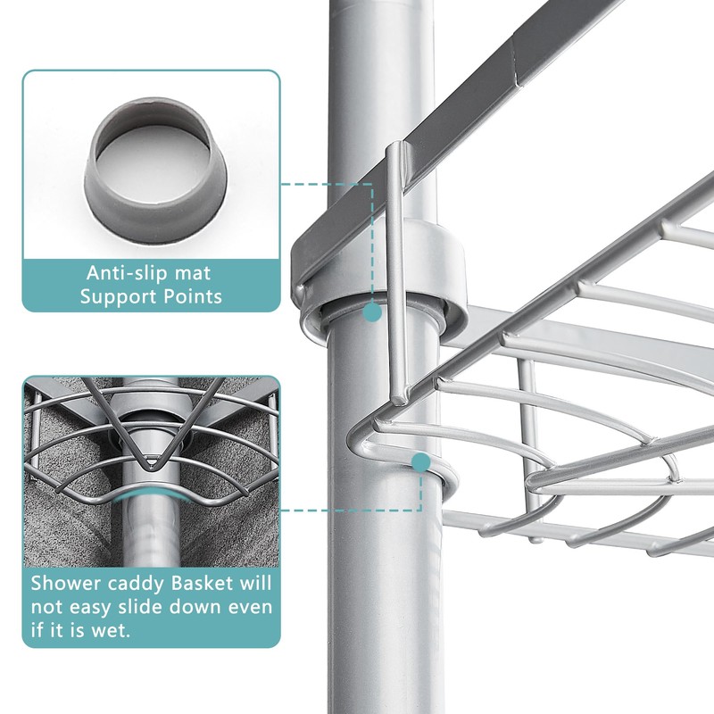 WPT Grey Shower Caddy Corner Organizer for Bathroom, Stainless Steel