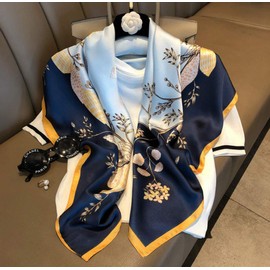 JERLA - Bufanda cuadrada de satén para mujer, diseño de moda, bufanda de pelo grande, 35 x 35 pulgadas, Shell Flower Blue, L