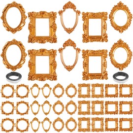 Teenyyou 40 Pcs Mini Gold Frames with Magnetic Tape Vintage Resin Picture Frame Antique Gold Photo Frame DIY Baroque Small Picture Frames Miniature Tiny Frames for Photo Jewelry Home Wedding Decor