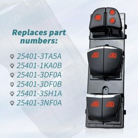 Upgrade with LED Power Window Switch Compatible for Nissan Altima13-18Pathfinder 13-20 Sentra13-23 Rogue 14-20 Juke11-17 Leaf 25401-3TA5A 3SH1A/3NF0A (One-Click Function Upgrade with Light Indicator)