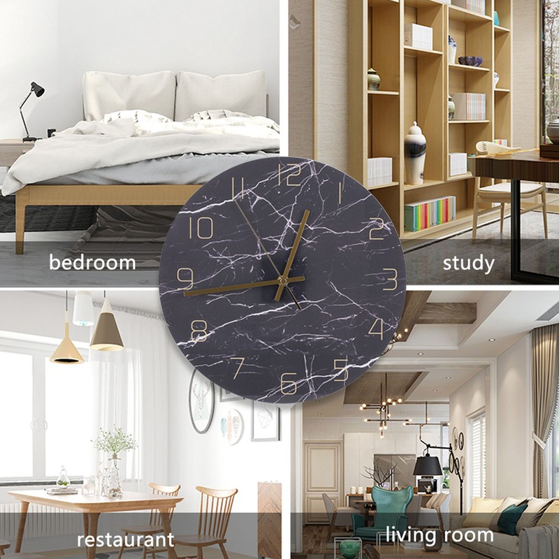 Wall Clock Nordic Decorative Marble Printing Mute Round Hanging Clock