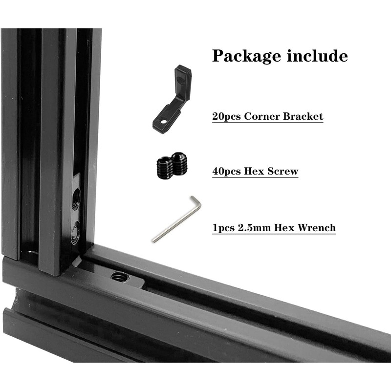 20set Black 2020 Series L-Shape Interior Inside Corner Connector Joint