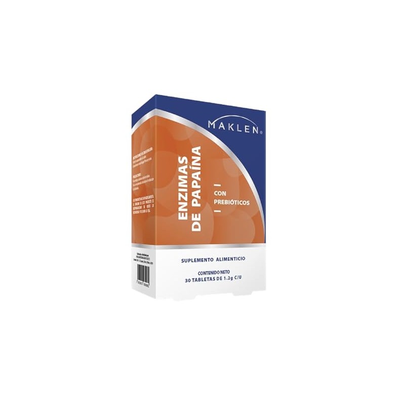 Maklen Enzimas de Papaya con Prebióticos, 30 Tabletas de 1,2g,