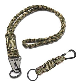 Punhung 2Pcs Heavy Duty Braided Paracord Lanyard Keychain for Men Women with USA Flag, Parachute Rope Necklace Keychains, Braided Strong Lanyard for Traveling ID Badges Camera Whistle (Camouflage)
