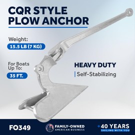 Five Oceans FO349 CQR Style Plow Anchor, 15.5 Lb / 7 Kg Hot Dipped Galvanized Steel Boat Anchor, for Pontoon, Fishing Boats, Bass Boats, Sport Boats, Sportyachts, Sailboats
