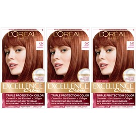 L'Oreal Paris Excellence Creme Permanent Hair Color, 6R light Auburn, 100 percent Gray Coverage Hair Dye, Pack of 3