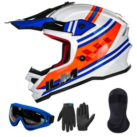 ILM Fullface MTB Motocross Helmet Children's Motorcycle Helmet Downhill Motorcycle Helmets Dirt Bike Full Face Mountain Bike Quad Enduro Cross Helmet with Glasses Mask Gloves ECE22.06 Model Z705, Classic Racer, S