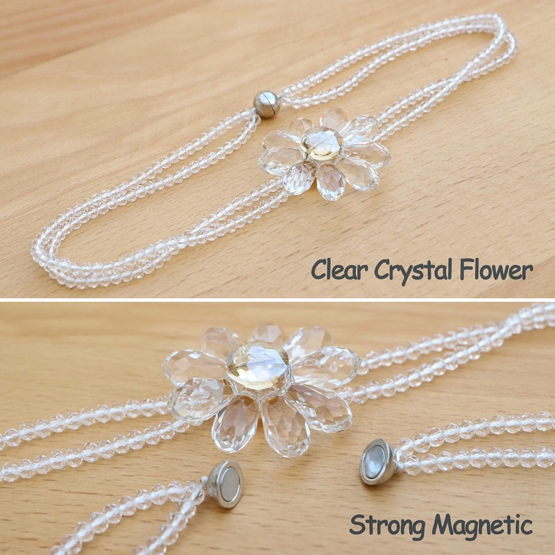 PEDOBO Crystal Flower Curtain Tiebacks, 2 Pack Crystal Beaded Sheer/Drapery