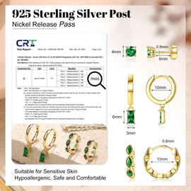 Finrezio 3 Pairs 925 Sterling Silver Earrings for Women Hypoallergenic 14K Gold PlatedSilver Stud Hoop Earrings Sets for Multiple Piercings Flat Back Huggie Earring Stack