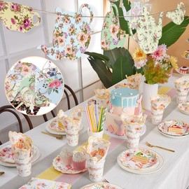 SUNBEAUTY Tea Party Bunting Banner Decorations Tea Cup Vintage Banner Garland for Girls Party Birthday Day Baby Shower Wedding Alice in Wonderland Decor