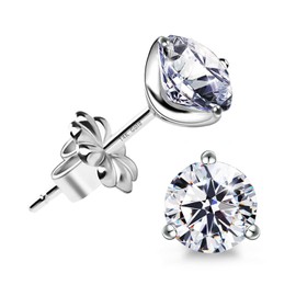 "STUNNING FLAME" 14K Gold Post & Sterling Silver Round Cut Cubic-Zirconia Stud Earrings | Hypoallergenic & Nickle Free Jewelry (white-gold-and-sterling-silver，5)