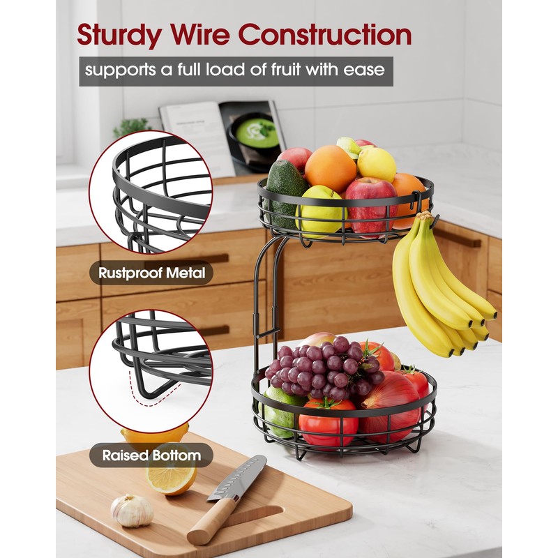 Sakugi Fruit Basket for Kitchen Counter - 2-Tier Large Capacity