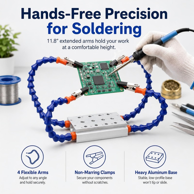 Soldering Helping Hands - 4 Flexible 11.8" Extended Arms, Heavy-Duty