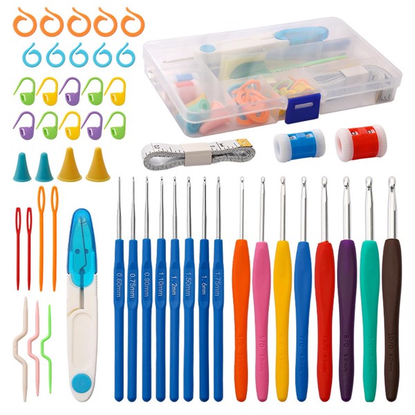53 Pcs Crochet Hooks Set,Colorful Knitting Needles with Ergonomic Soft